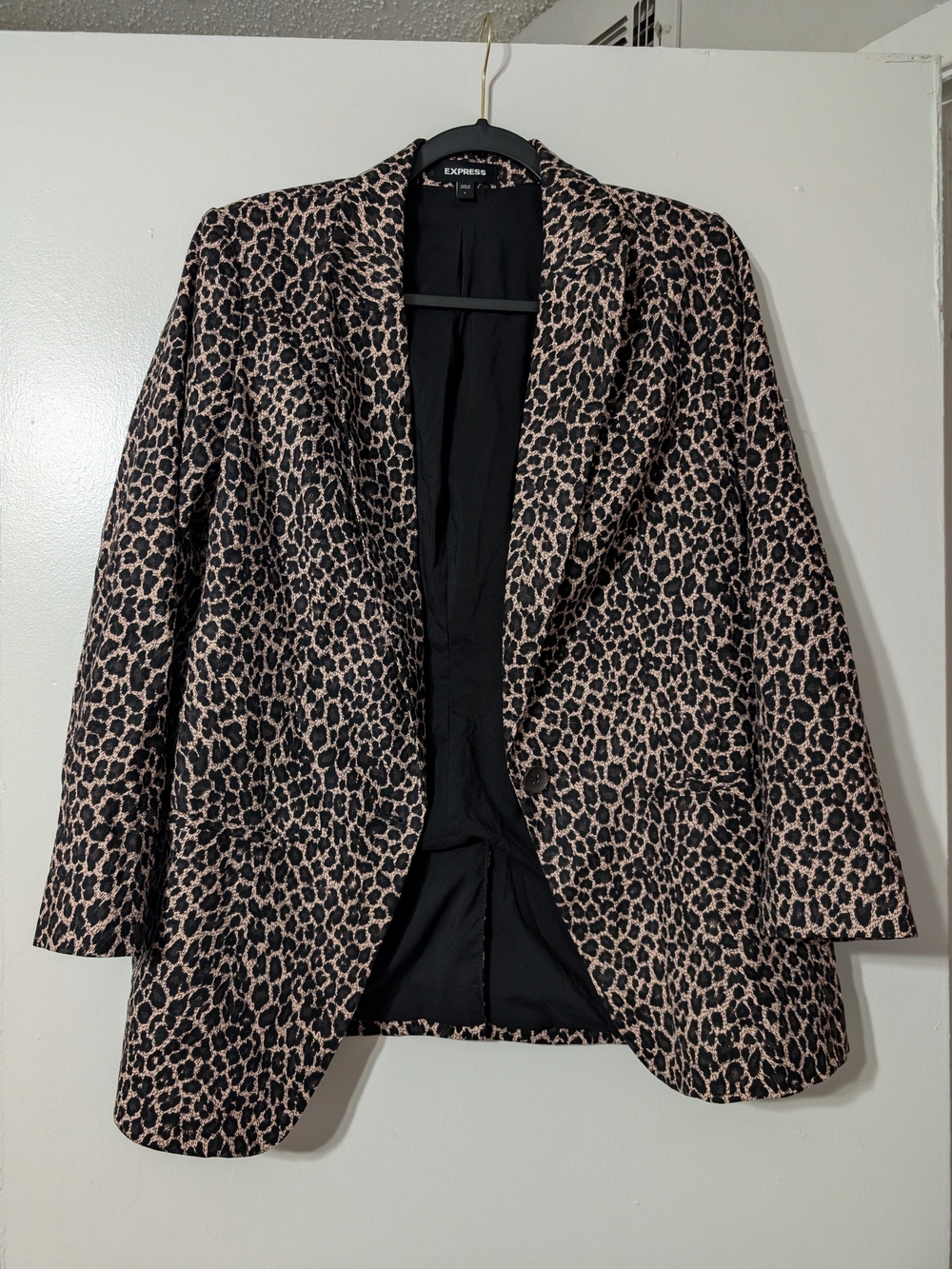 Express Women's Leopard Print Blazer Jacket - Black & Tan